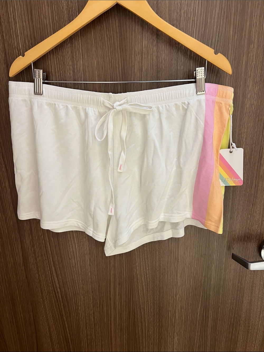 PJ Salvage White Sleep Shorts with Pink, Peach and Yellow Side Stripes